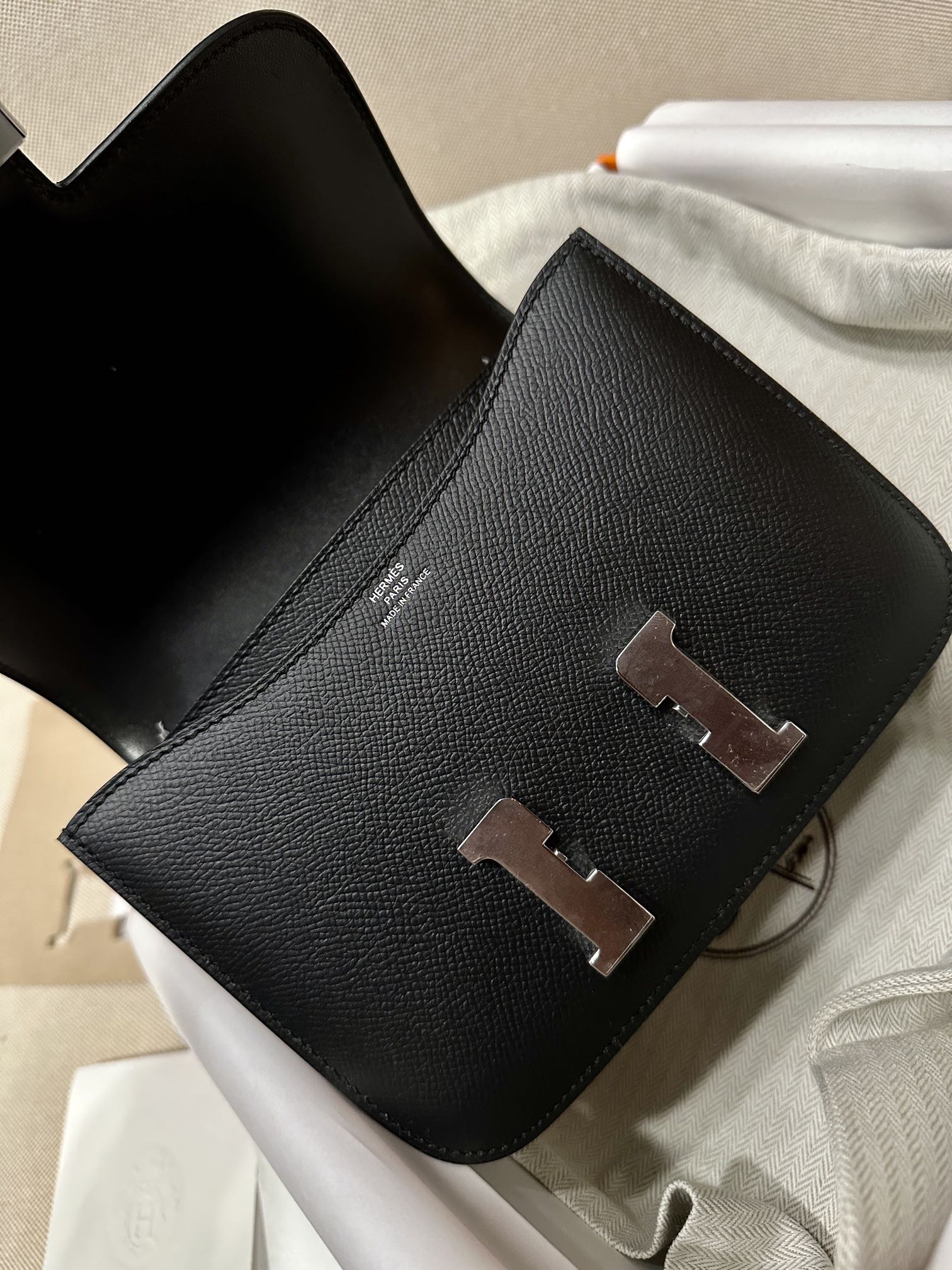 Hermes Constance 18 Mini Shoulder Bag In Black Epsom Leather